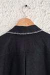 Black Contrast Stitch Button-Down Shirt – Half Sleeve Casual Pocket Top