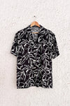 Black Floral Print Button-Down Shirt – Half Sleeve Casual Collared Top