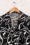 Black Floral Print Button-Down Shirt – Half Sleeve Casual Collared Top