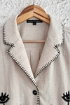 Women's Beige Embroidered Floral Button-Down Shirt – Half Sleeve Casual Collared Top