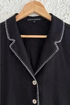Black Contrast Stitch Button-Down Shirt – Half Sleeve Casual Pocket Top